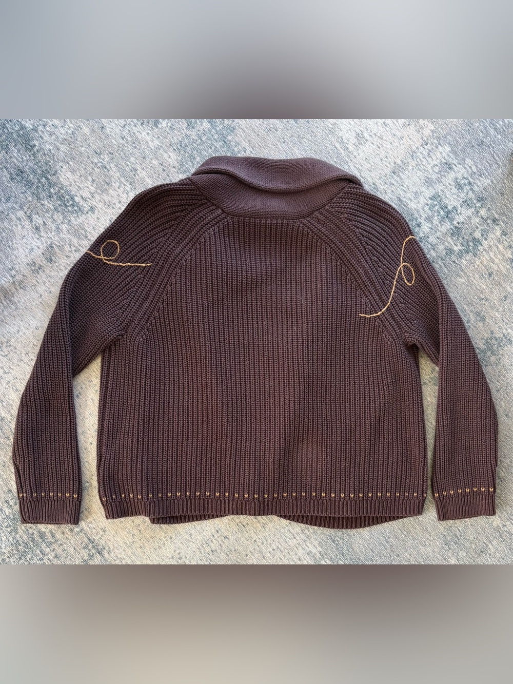 THE GREAT. chocolate Brown Knit Cardigan with Rodeo Intarsia lasso lodge sweater - Picture 5 of 9